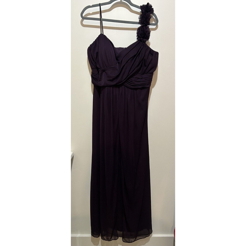 Betsy And Adam Eggplant Gown With Floral Strap Detail 16W Prom Bridesmaid